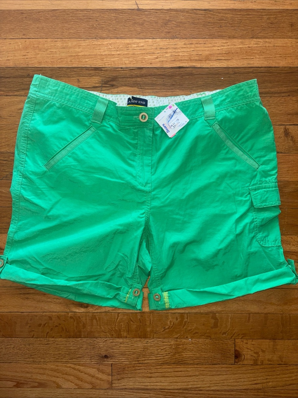 Lands' End Bright Green Roll-Cuff Cargo Shorts